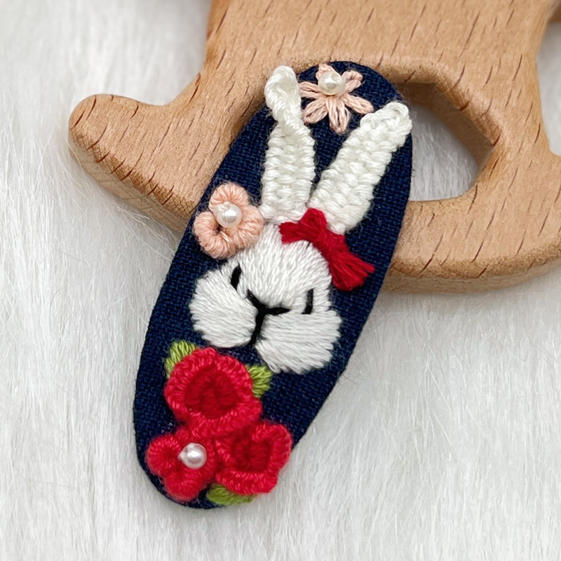 Lu bordado lindo gato perla coreano pinzas de pelo hechas a mano diy bordado creativo para chicas rotas flores pinzas de pelo lateral