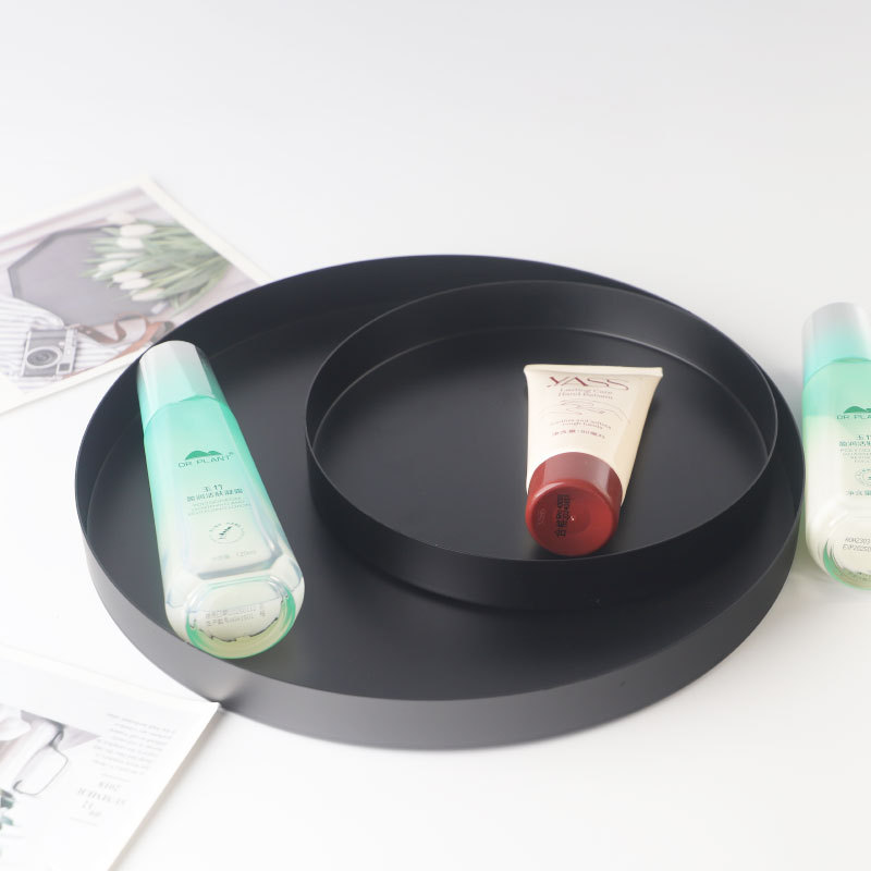 黑色圆盘金属托盘收纳盘摆件饰品盘圆形盘子水果盘置物盘晒茶叶盘