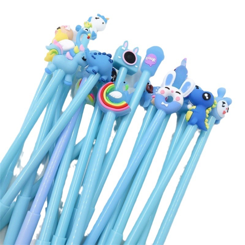 Transfronterizo Amazon Venta caliente suave pluma de gel de dibujos animados Bola de lápiz tapa estudiante pluma de los niños cabeza Linda descompresión