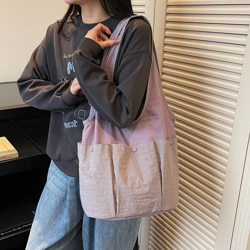 Sac seau décontracté, léger et simple, à poches multiples, grande capacité, style coréen, polyvalent, à porter à l'épaule, idéal pour les étudiants et les cours._voghion.com