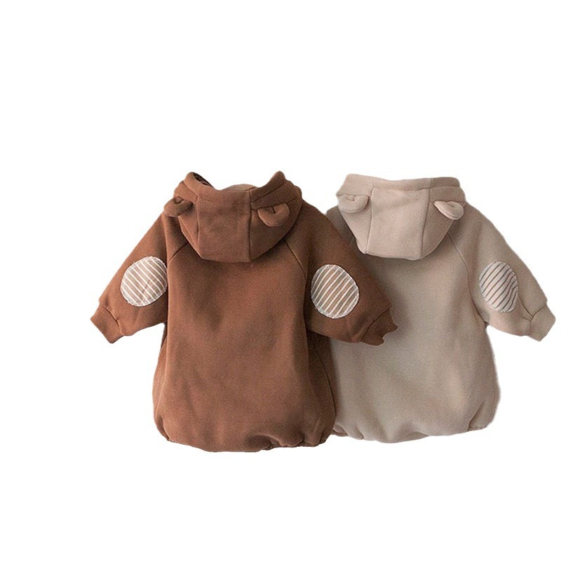 Nuevo estilo coreano bebé mono Otoño e Invierno algodón bebé mameluco hombres y mujeres bebé engrosado fleece mameluco con capucha