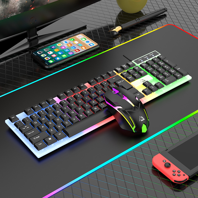 Teclado luminoso ratón juego de teclado con cable ratón traje RGB luminoso teclado único neutral embalaje transfronterizo comercio exterior