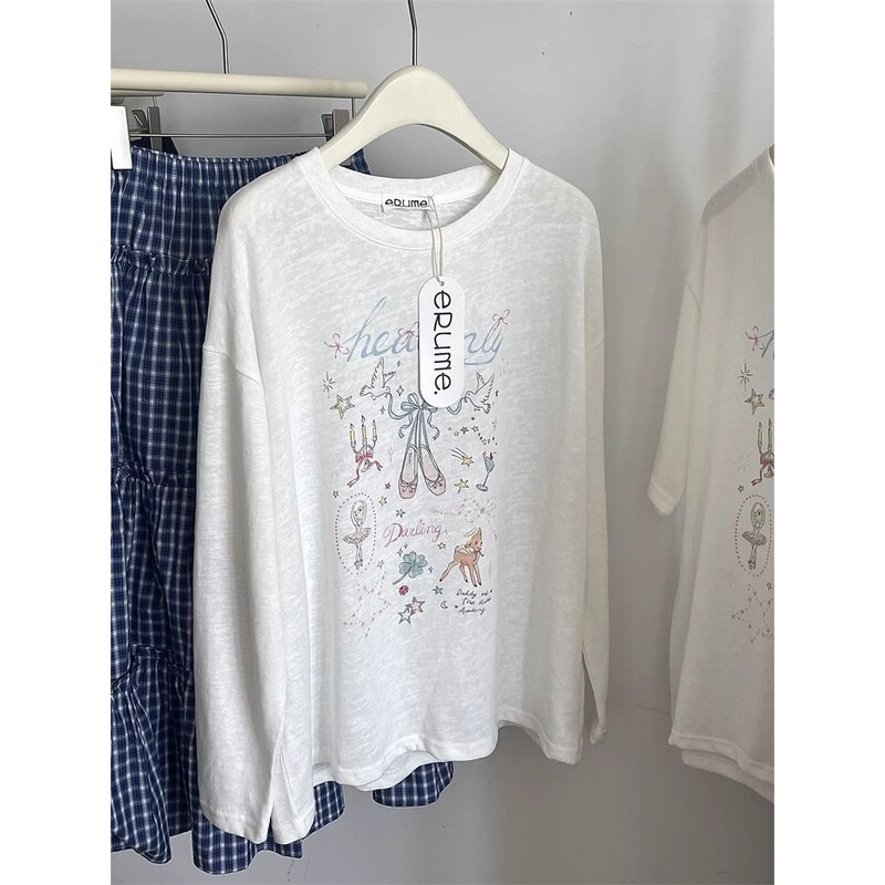 Korean-Style Creative Graffiti Print White Round-Neck Short-Sleeve T-Shirt for Women, Summer Slightly Sheer Loose Snowflake Cotton Cool Top Korean-Style Creative Graffiti Print White Round-Neck Short-Sleeve T-Shirt for Women, Summer Slightly Sheer Loose Snowflake Cotton Cool Top