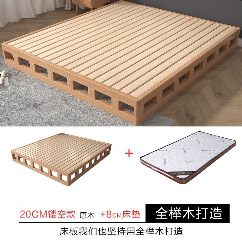 Madera de haya, cama de tatami japonesa, cama de piso, cama de madera maciza, cama sin cabezal de cama, cama doble de pino moderna y simple, cama baja image 19