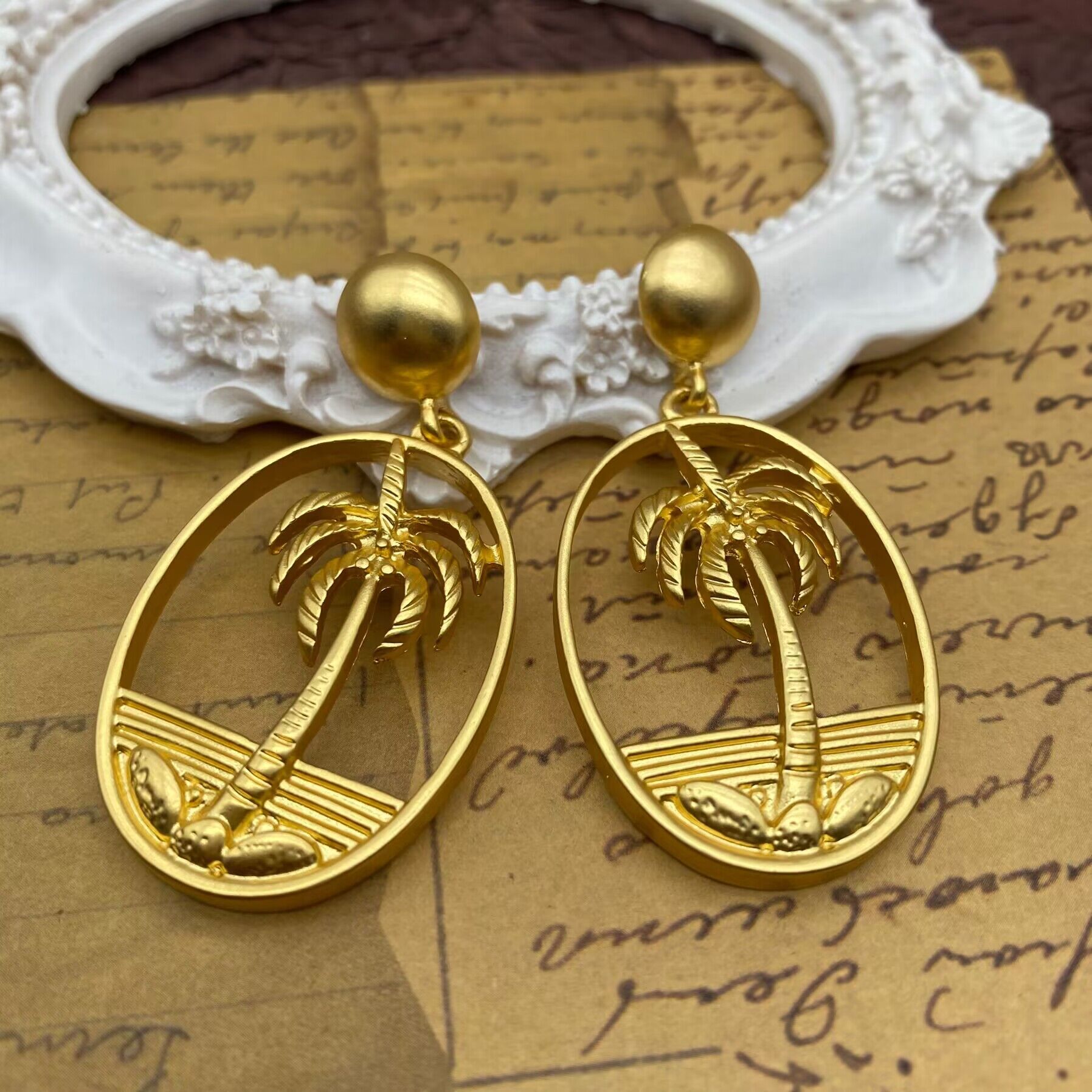 1 Pair Retro Coconut Tree Plating Alloy Drop Earrings display picture 2