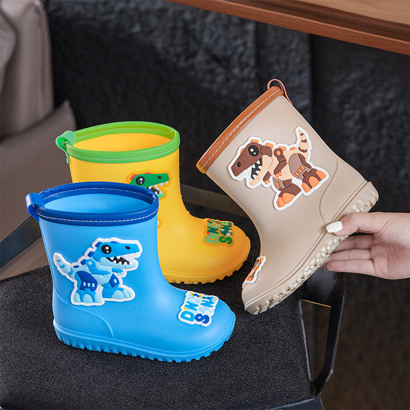 Children's Rain Boots for Boys and Girls Fleece-Lined Removable Lightweight Kidsren's Rain Boots Non-Slip Waterproof Baby Toddler Cartoon Male