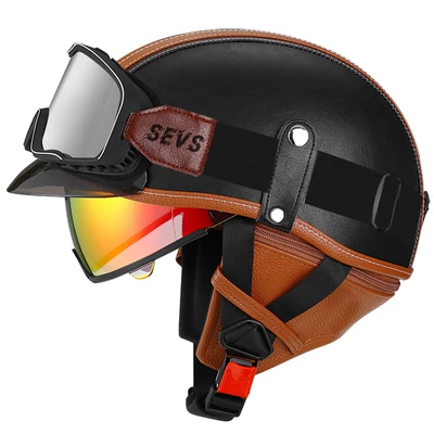 Motosiklet kaskı (dəbilqə) – car helmet Japanese scoop helmet - brown-and-black-light-red-mirror-large-frame-silver-mirror-m