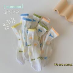 2024新品韓國ins潮襪兒童襪子夏季超薄冰絲襪男童女童水晶夏天襪