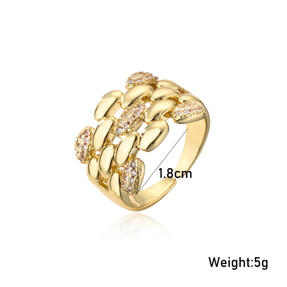 Fashion geometric micro-set zircon geometric open copper ring
