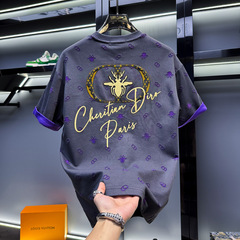 ヨーロッパの男性のハイエンドの花のハチの半袖のtシャツ2025の新型の夏のファッションのブランドのゆったりしているアメリカ式の軽い豪華な半袖