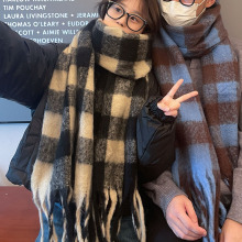 虞书欣同款黑白格子大围巾女chic风2024年韩版加厚流苏情侣围脖男