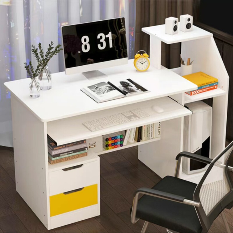 Cross-Border Wooden Executive Desk Writing Desk Study Desk Pc Desk with 2 Drawers and 3 Wall Shelves