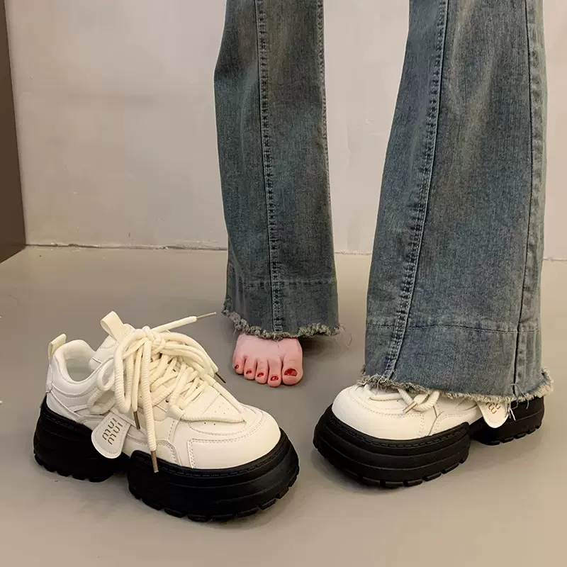 高级感爆款百搭小白鞋厚底板鞋女2025春季单里松糕休闲运动老爹鞋