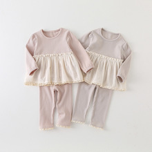 女宝套装秋季新款婴儿长袖衣服女童韩版裙摆上衣打底裤两件套 a类