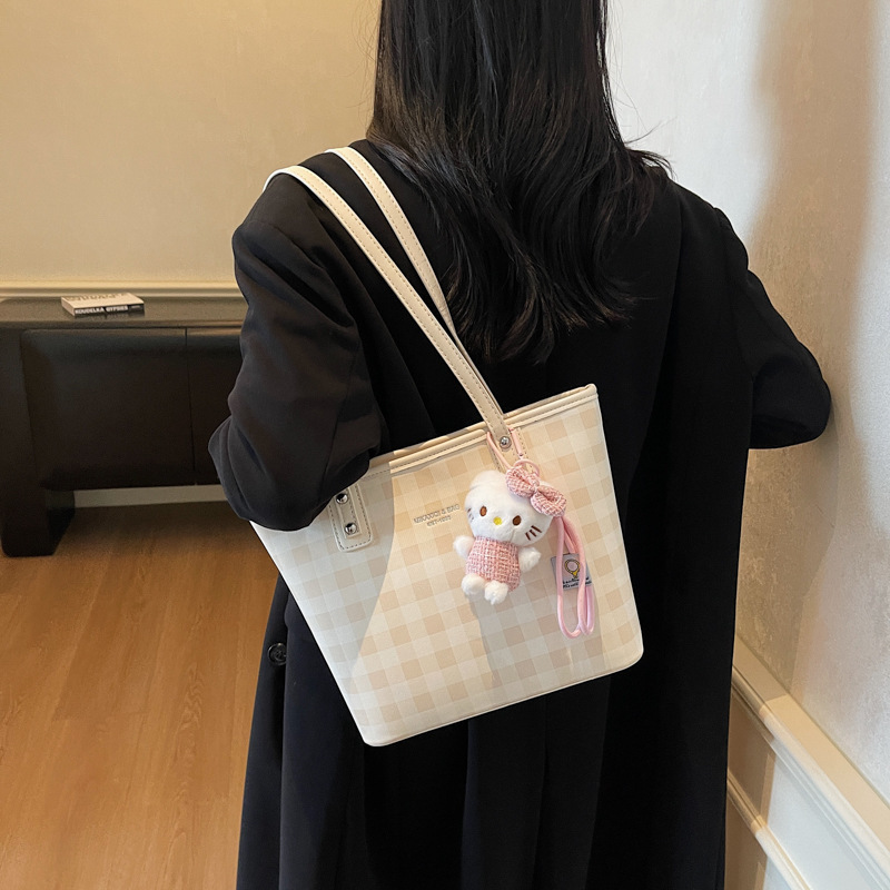 夏季时尚格纹腋下包包女2025百搭简约可爱单肩包大容量通勤托特包|undefined