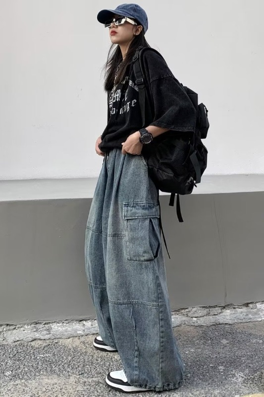 Herren Cargo Jeans Vintage Look Gerade Passform Distressed Denim_voghion.com