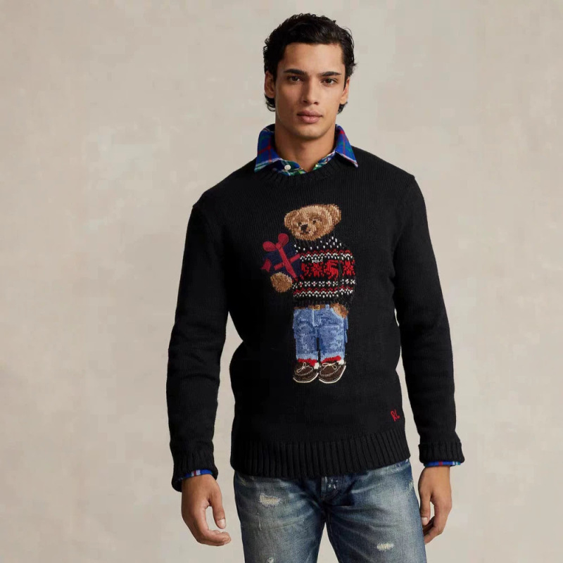 Scanable Qr Code R-L Pure Cotton Cross-Border High-Quality Cartoon Embroidered Christmas Jacquard Bear Sweater for Men and Women Scanable Qr Code R-L Pure Cotton Cross-Border High-Quality Cartoon Embroidered Christmas Jacquard Bear Sweater for Men and Women