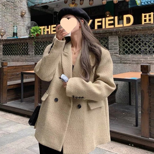 Woolen Suit Women's Autumn and Winter Thickened Loose Korean Style Retro Slimming Chanel Style Woolen Suit High-end Suit Jacket