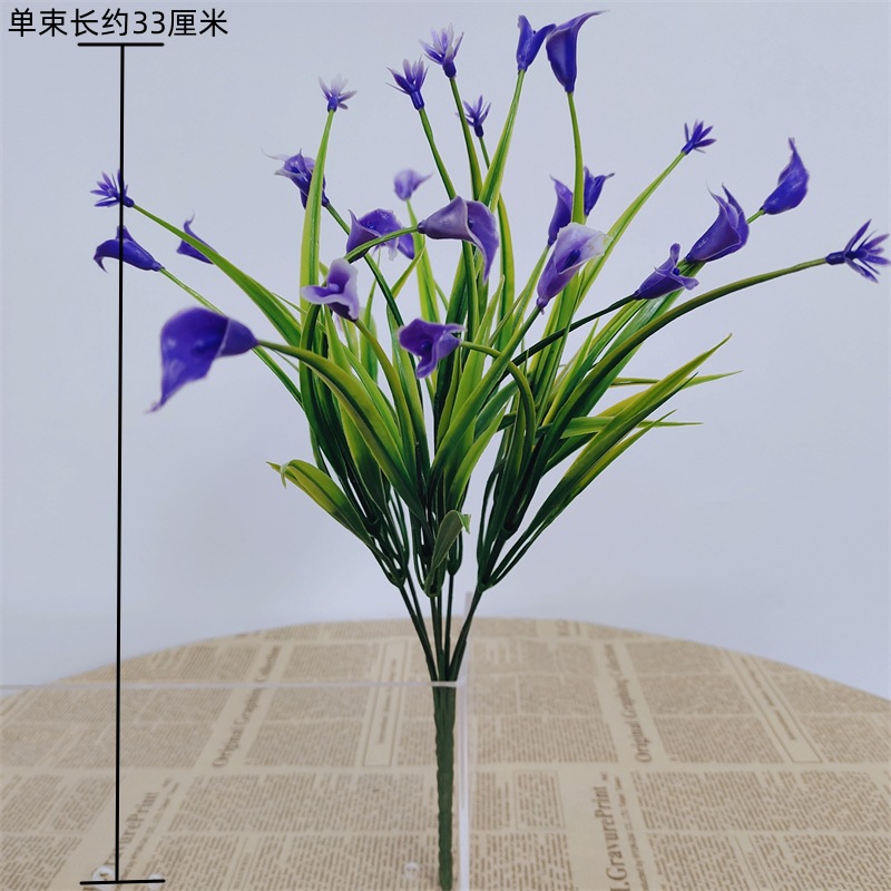 Flores de plástico falsas de una sola flor yucari hierba de agua decoración cercas de flores llenas de estrellas pequeñas flores de flores de simulación de flores verdes rosas