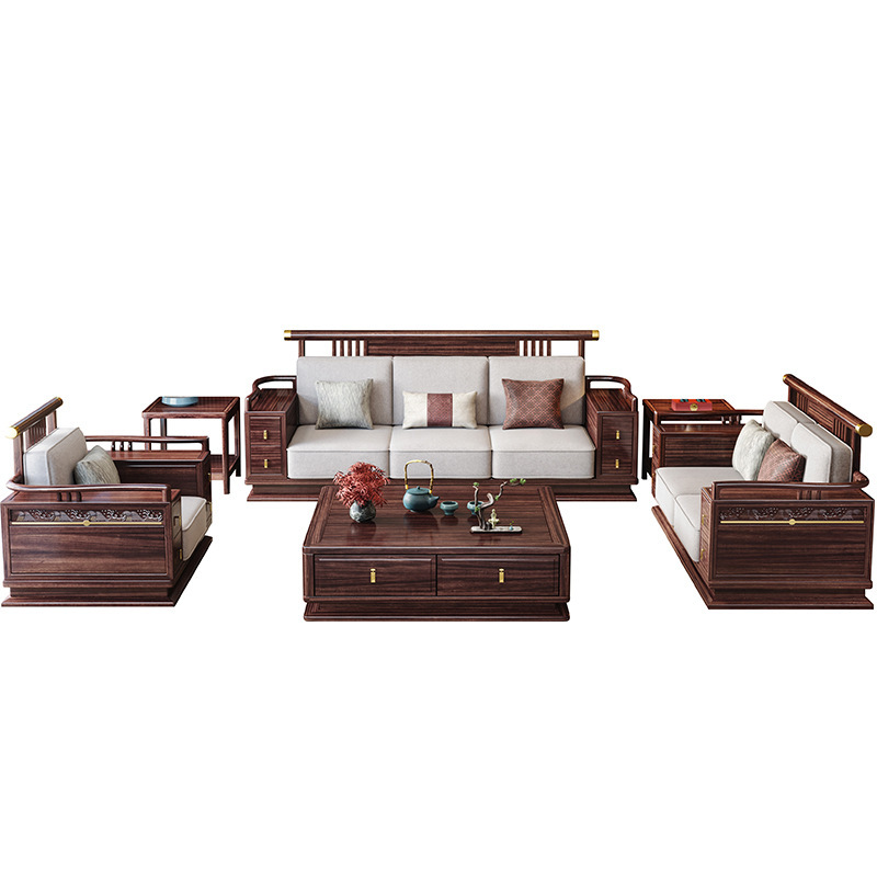 Nuevo sofá de madera maciza estilo chino de madera maciza lujosa sala de estar de madera maciza villa de arena moderna gran sofá grande