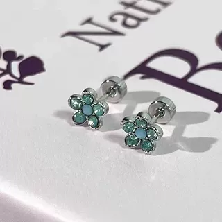 甜美小巧蝴蝶花朵耳骨钉绝美清冷冰川蓝粉色耳钉钛钢螺纹平底耳蜗