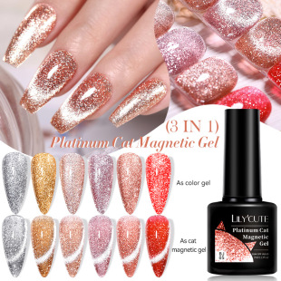 Lily'Cute Cross-Border Flashing Platinum Silver Cat Eye Nail Polish Glue New Platinum Crystal Cat Eye Phototherapy Nail Salon
