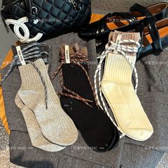 时尚绑带抽绳个性中筒袜女ins撞色秋冬新款堆堆袜外穿单品潮袜女