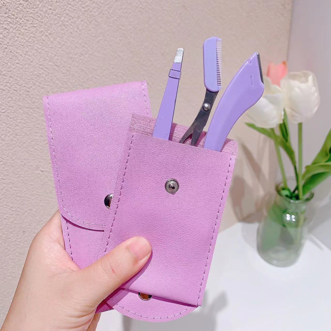 NOVO6083 Three pack portable stainless steel scraping and trimming scissors set, eyebrow knife tweezers_voghion.com