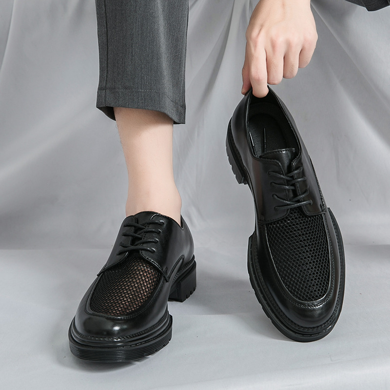 Transfronterizo de tamaño grande aumento de suela gruesa BLOCK UK trajes huecos zapatos de cuero verano 2024 nuevos zapatos casuales para hombres