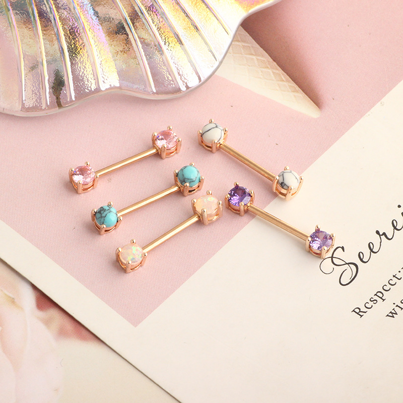 New Stainless Steel Zircon Nipple Ring Nipple Nail Heart-Shaped Electroplated Nipple Jewelry Rose Gold detail image 10