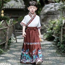 男童汉服2024新款短袖男孩演出服中国风儿童古装唐装马面裙国学服