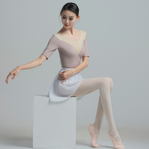 Ballet Dance Costume Bodysuit Performance Practice Wear for Women Adult Gymnastics Ballet Medium Sleeve Nylon Patchwork Bodysuit