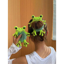 I 49717 Frog plush fun bun hair tie ����ë�޸������ͷ��Ȧ