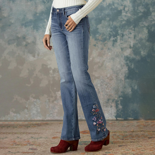 New Cross-border Women's Flared Pants with Side Embroidery, Literary Retro Slimming Casual Flared Pants for Women