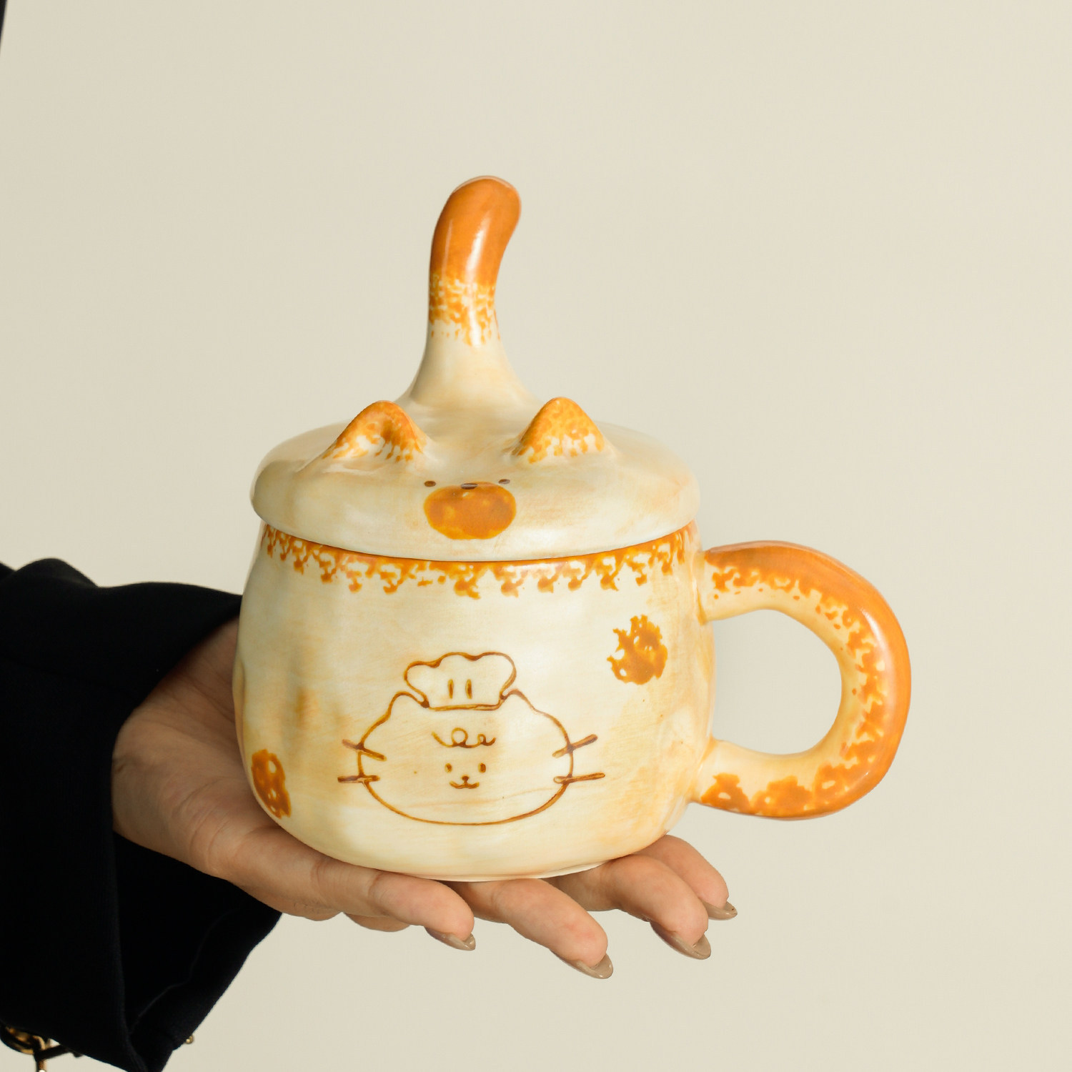 Taza de cerámica hecha a mano con tapa de diseño taza de café creativa para niños taza de agua casera regalo de cumpleaños