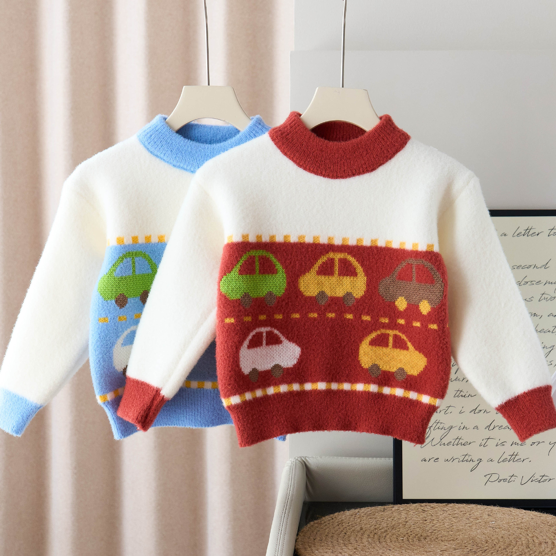 Boys' Thick Cartoon Wool Sweater 2025 Autumn/Winter New Style Boys' Sweater Children's Warm Base Layer Knitwear