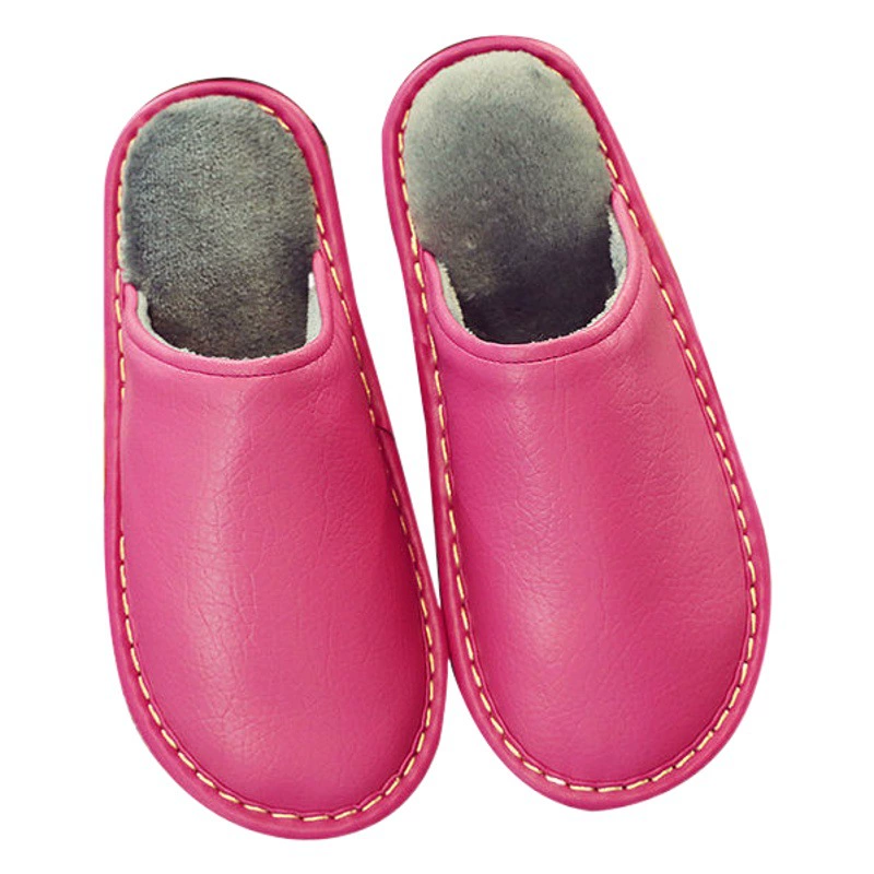 Кожаные тапочки Haining для мужчин и женщин, зимние парные хлопковые тапочки, водонепроницаемые тапочки из искусственной кожи для беременных, на толстой подошве, нескользящие, теплые и утолщенные.