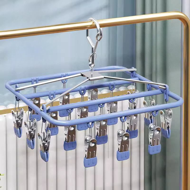 Stainless Steel Household Multi-clip Drying Rack Hanging Socks Rack Function Baby Banning Underwear Underwear Panties Artifact