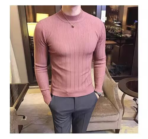 Men's British Style Slim Fit Turtleneck Sweater Korean Style Knitwear Casual Striped Base Layer Autumn New Versatile_viptrois.com