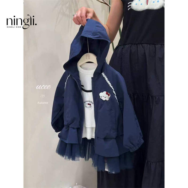 Ningli 女の子コート春と秋の新しいスタイルの薄いスタイルの子供のユニークで超見栄えの良い秋のプリンセストップ|undefined