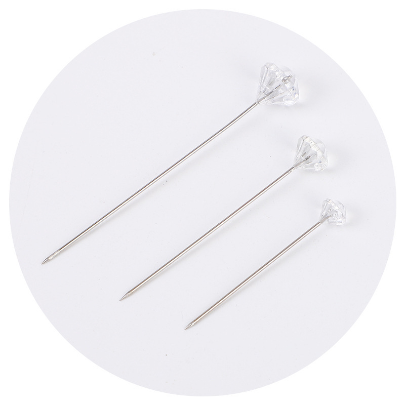 Agujas de diamante coloridas Agujas de perla Agujas de bufandas acrílicas Agujas de joyería Agujas de fijación de sofá de cristal Agujas de mampostería transparentes