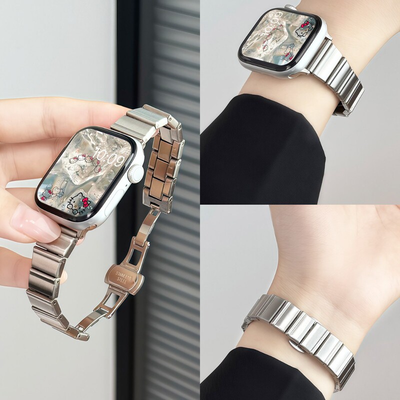Suitable for Apple S11 Watch Strap Iwatchs10 One-Bead Edge-Wrapped Metal Women's Slim Waist Applewatch Wristband Suitable for Apple S11 Watch Strap Iwatchs10 One-Bead Edge-Wrapped Metal Women's Slim Waist Applewatch Wristband