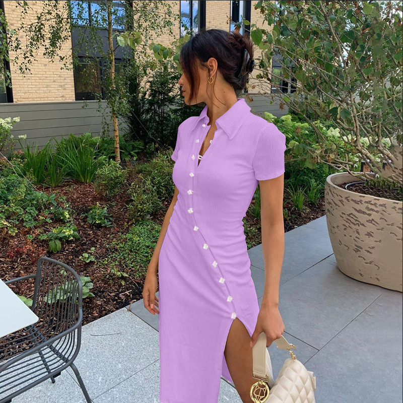 Women's Sheath Dress Sexy V Neck Turndown Short Sleeve Solid Color Maxi Long Dress Party Date display picture 15