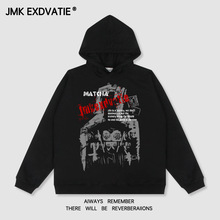 JMK EXDVATIE美式复古跨境潮牌虚影人物印花街头宽松男女连帽卫衣