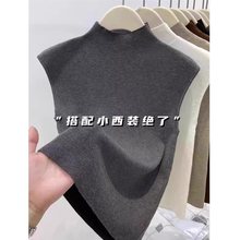 半高领针织无袖背心女春秋修身显瘦立领无袖打底衫气质西装内搭