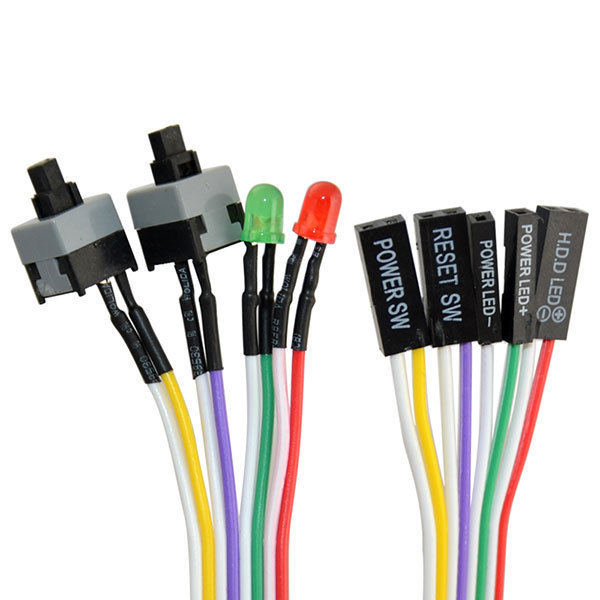Computer Case Power Switch Cable Jumper Restart Cable Case Double Button with Light Double Switch Power Cable