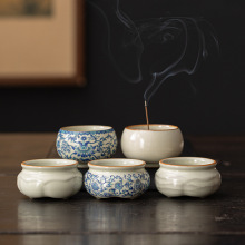 汝窑缠枝莲香薰炉家用中式小号茶道香炉线香香插座室内立式线香炉