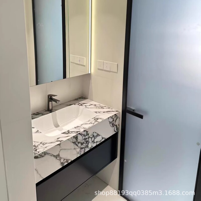 Hotel-style rock slab ceramic seamless integrated basin bathroom cabinet set washbasin for hand washing and face washing