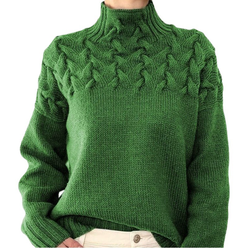 2025 Amazon трансграничная новая женская одежда независимый магазин eBay модный свитер с высоким воротником и длинными рукавами с кабельными плетеными деталями