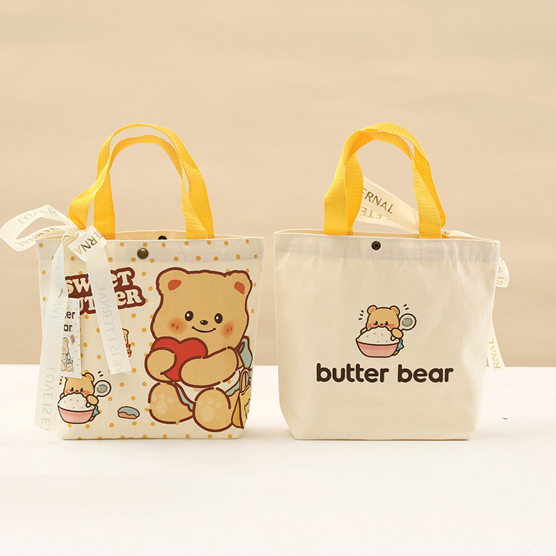 キャンバスバッグお土産イエローベアかわいい手持ちキャンバスバッグ満月宴会1歳誕生日ギフトバター漫画バッグ|undefined